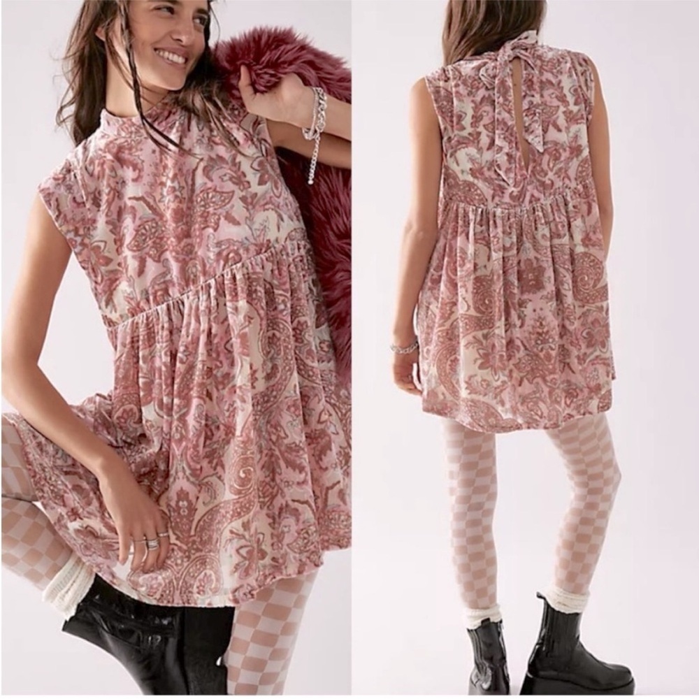 Free People All the Time Paisley Velvet Floral Minidress - Picture 2 of 11